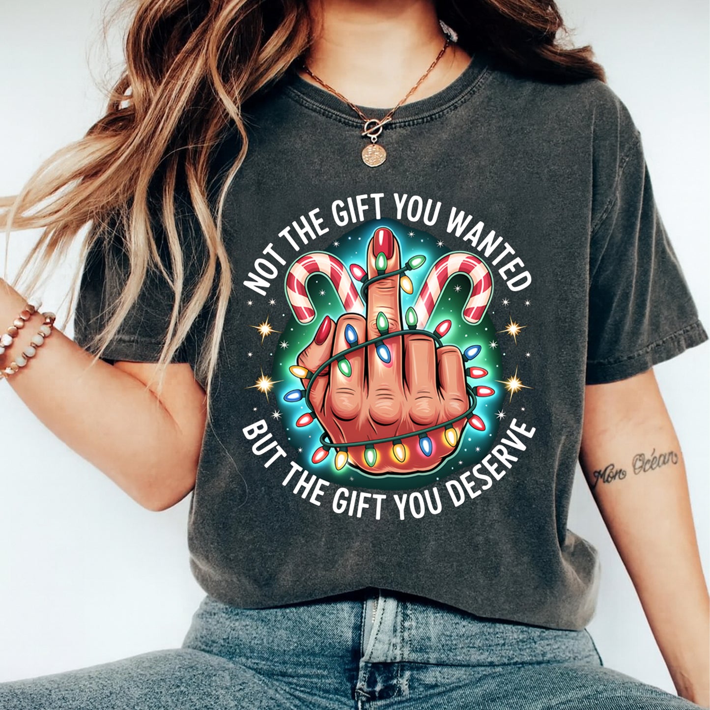 Christmas Middle Finger Candy Cane DTF Transfer – Ready to Press Iron On Heat Transfer for DIY Shirts 11945