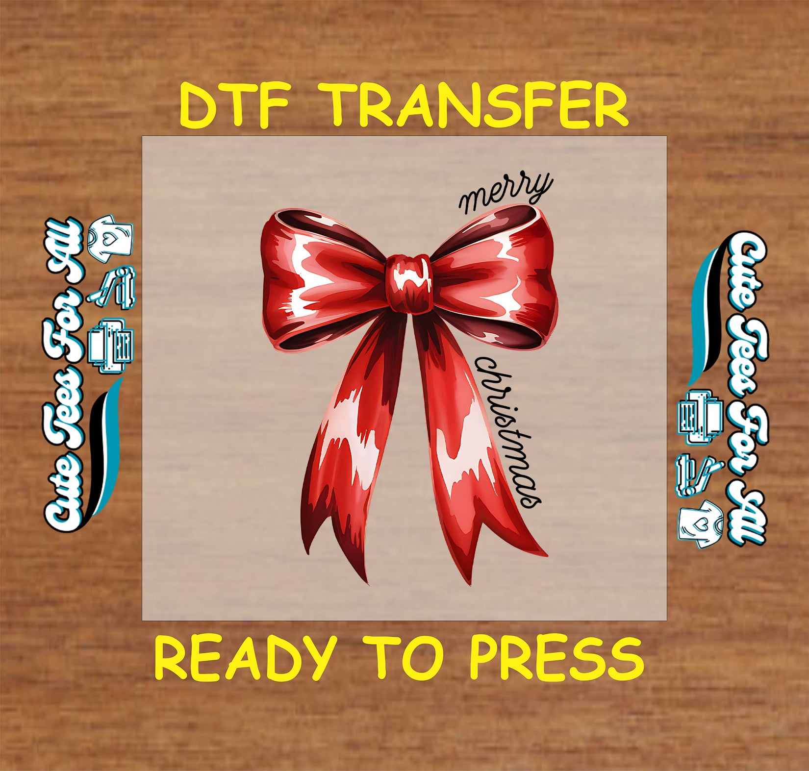 christmas red ribbon bow merry christmas ready to press dtf iron on heat transfer