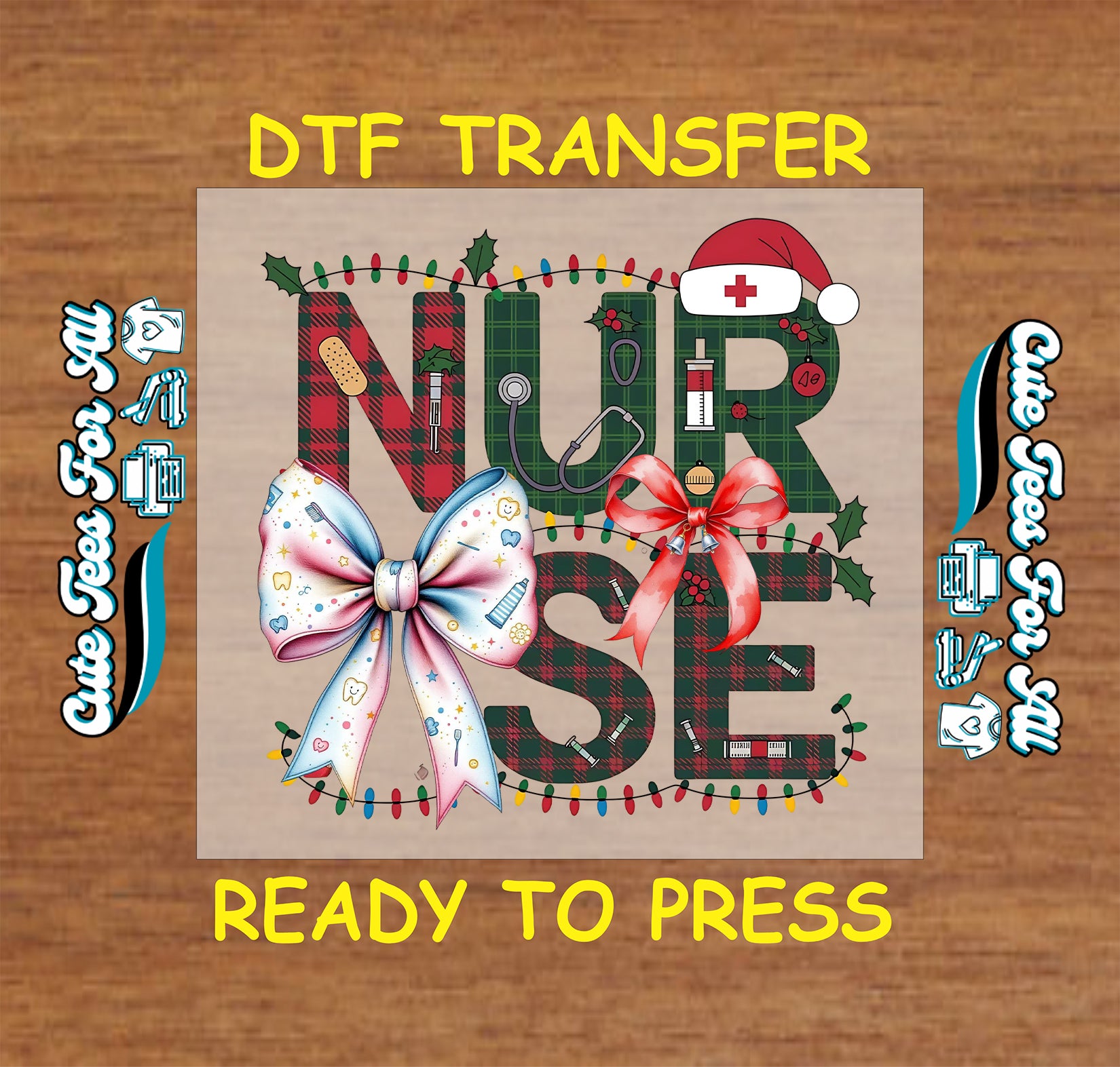christmas nurse plaid letters medical icons ready to press dtf iron on heat transfer