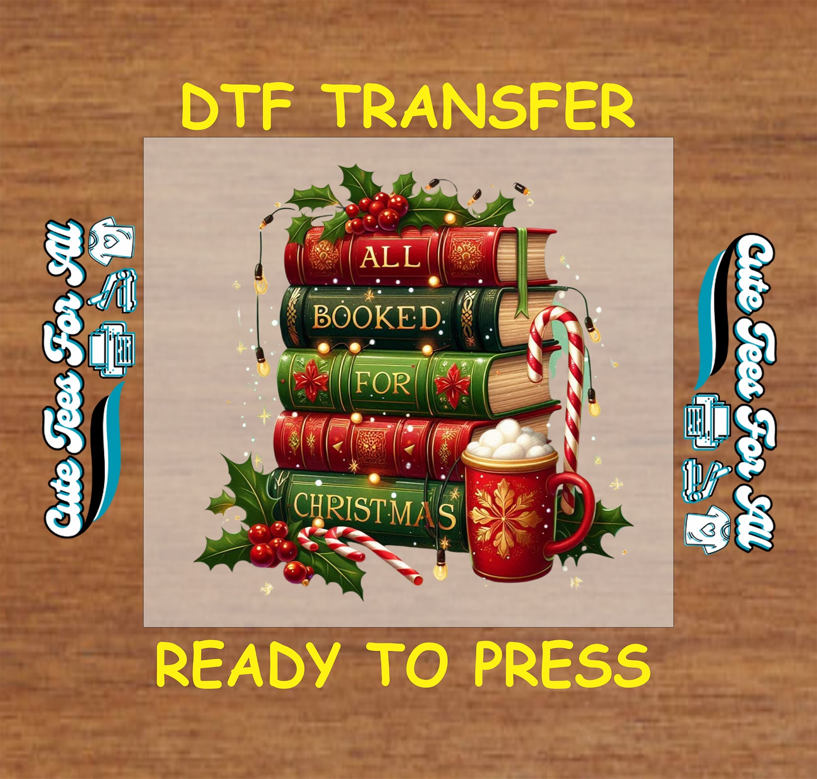 christmas book lover stacked books all booked for christmas ready to press dtf iron on heat transfer