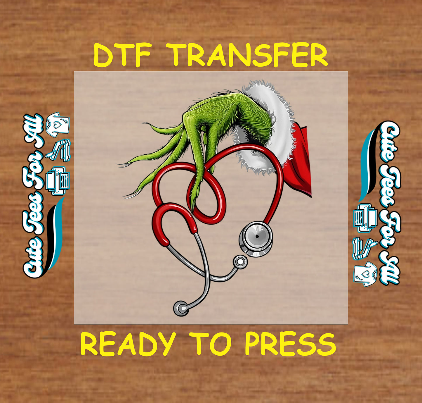 christmas green mischief hand nurse stethoscope ready to press dtf iron on heat transfer