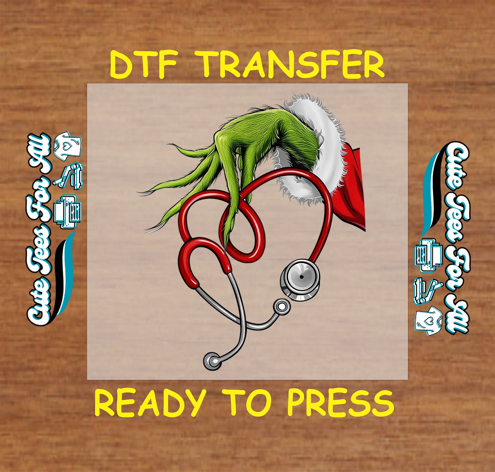 christmas green mischief hand nurse stethoscope ready to press dtf iron on heat transfer