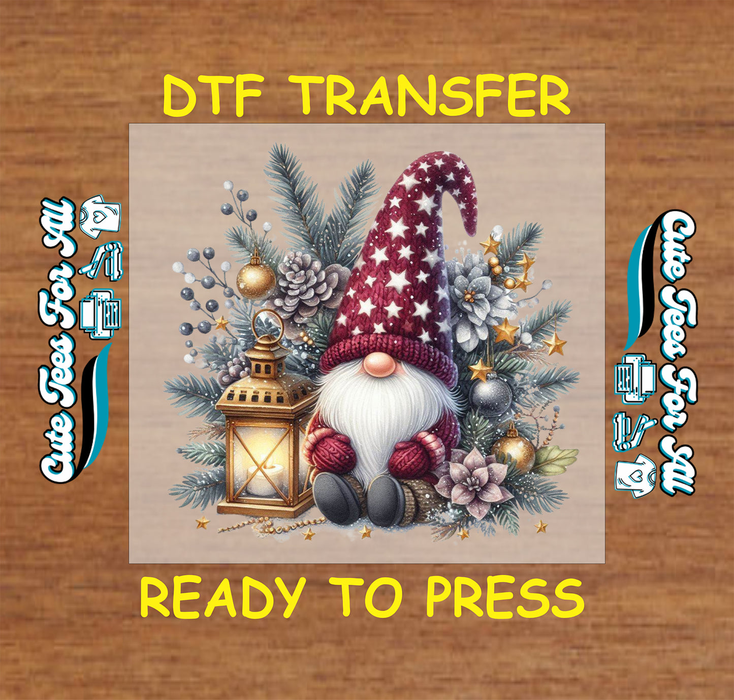 christmas gnome lantern artwork ready to press dtf transfer iron on heat transfer diy shirts