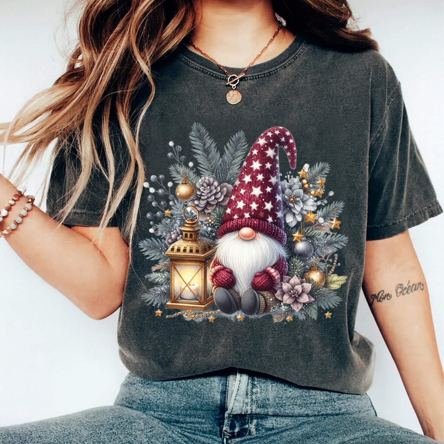 Christmas Gnome Lantern DTF Transfer – Ready to Press Iron On Heat Transfer for DIY Shirts 11955