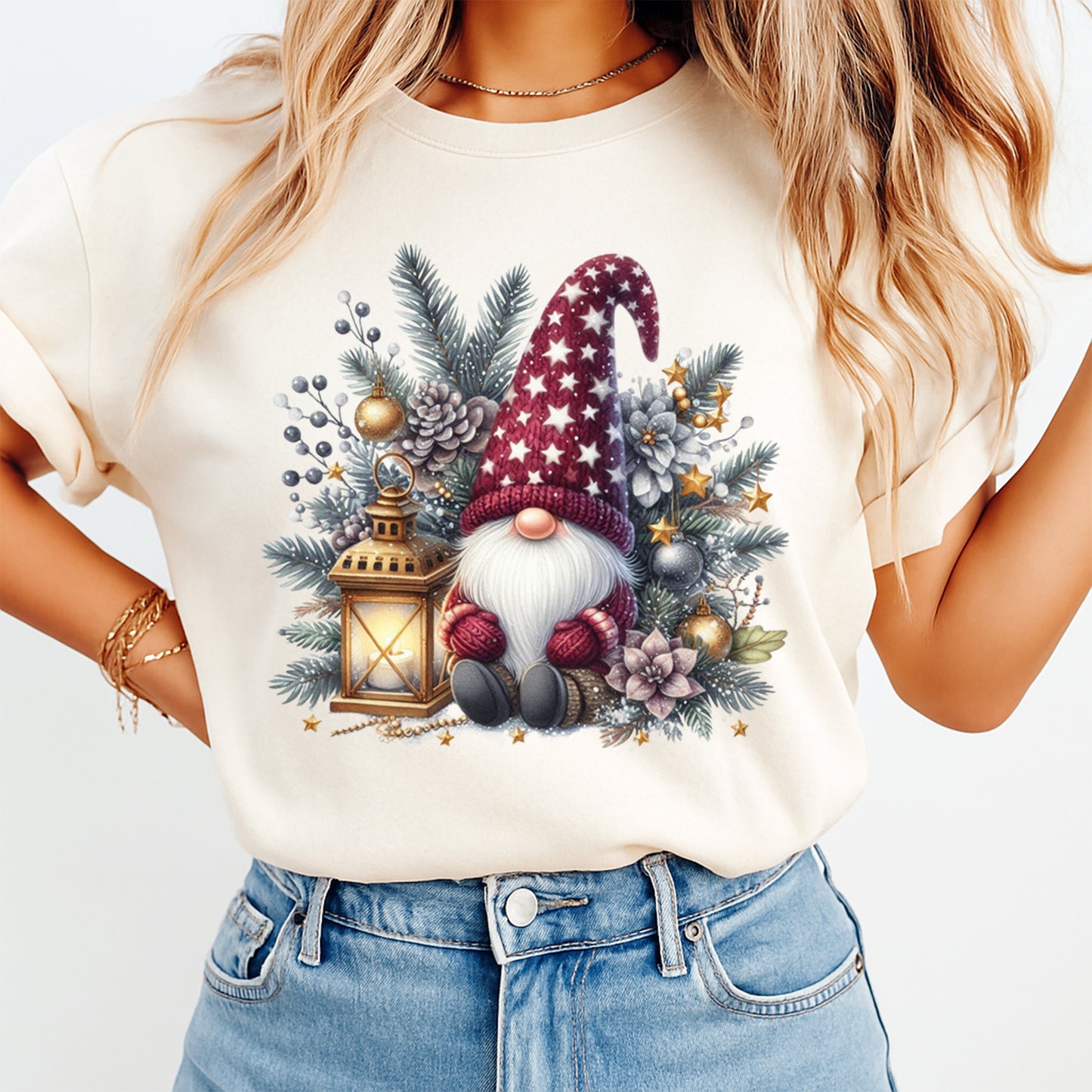 Christmas Gnome Lantern DTF Transfer – Ready to Press Iron On Heat Transfer for DIY Shirts 11955