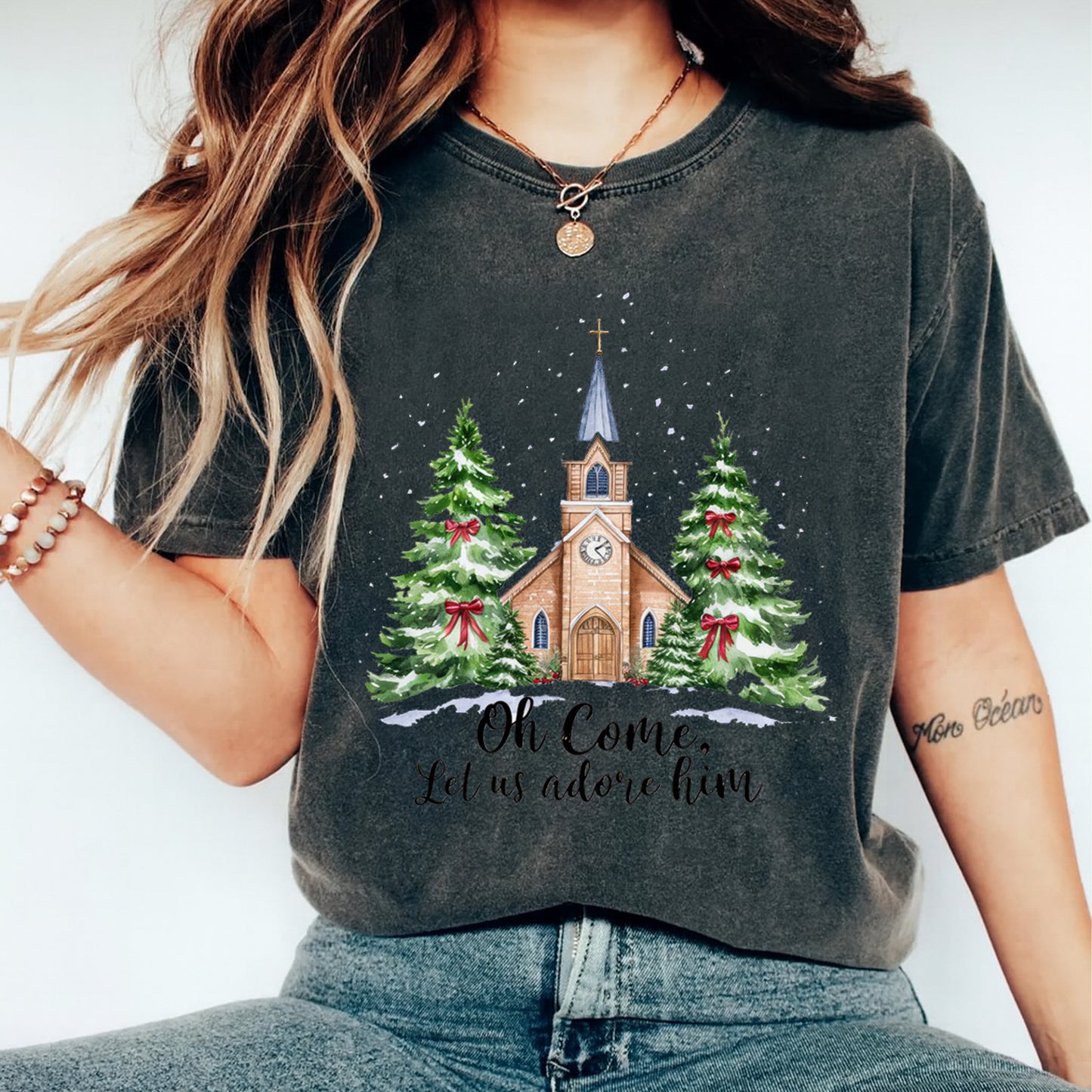 Christmas Church Adore Him DTF Transfer – Ready to Press Iron On Heat Transfer for DIY Shirts 11957