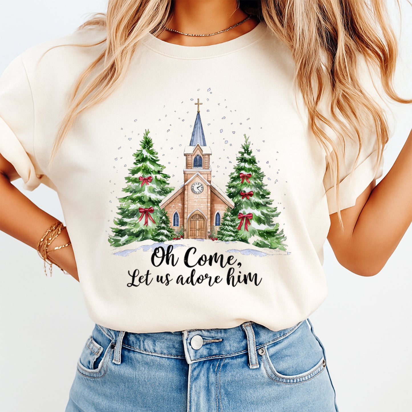 Christmas Church Adore Him DTF Transfer – Ready to Press Iron On Heat Transfer for DIY Shirts 11957