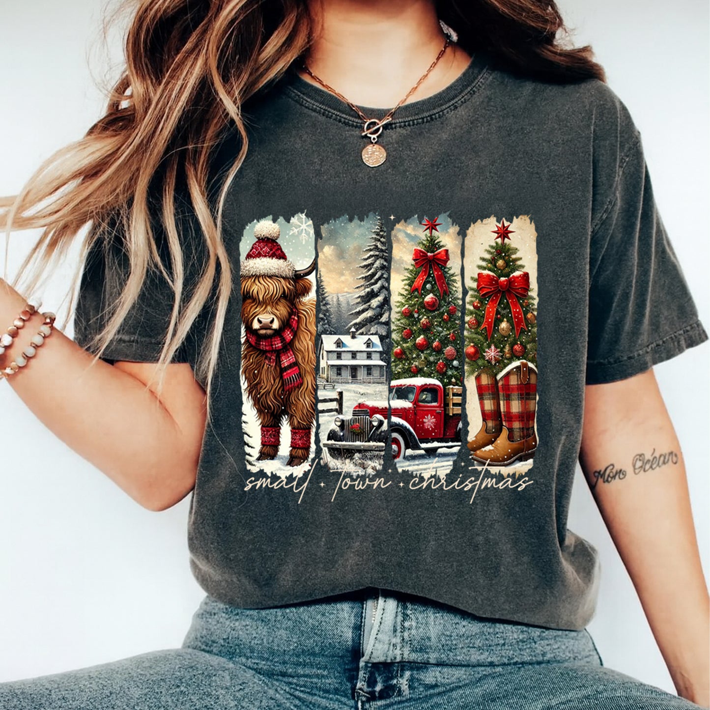 Small Town Christmas DTF Transfer – Ready to Press Iron On Heat Transfer for DIY Shirts 11958