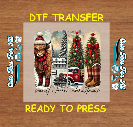 small town christmas cow truck winter boots ready to press dtf transfer iron on heat transfer diy shirts