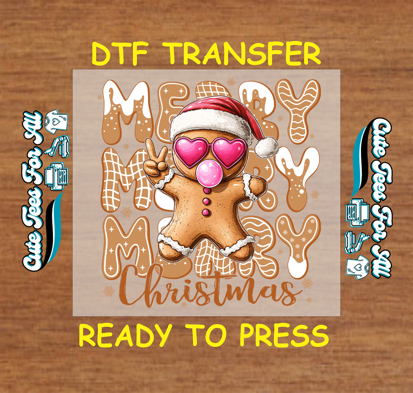 gingerbread merry christmas bubblegum ready to press dtf transfer iron on heat transfer diy shirts