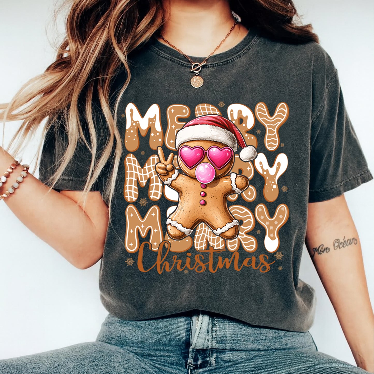 Gingerbread Merry Christmas DTF Transfer – Ready to Press Iron On Heat Transfer for DIY Shirts 11962