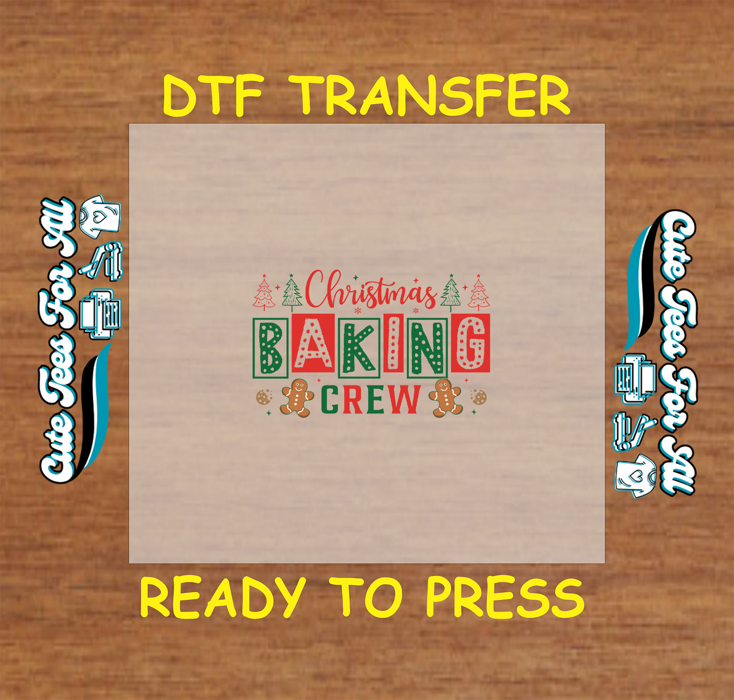 christmas baking crew gingerbread baker themed ready to press dtf transfer iron on heat transfer diy shirts