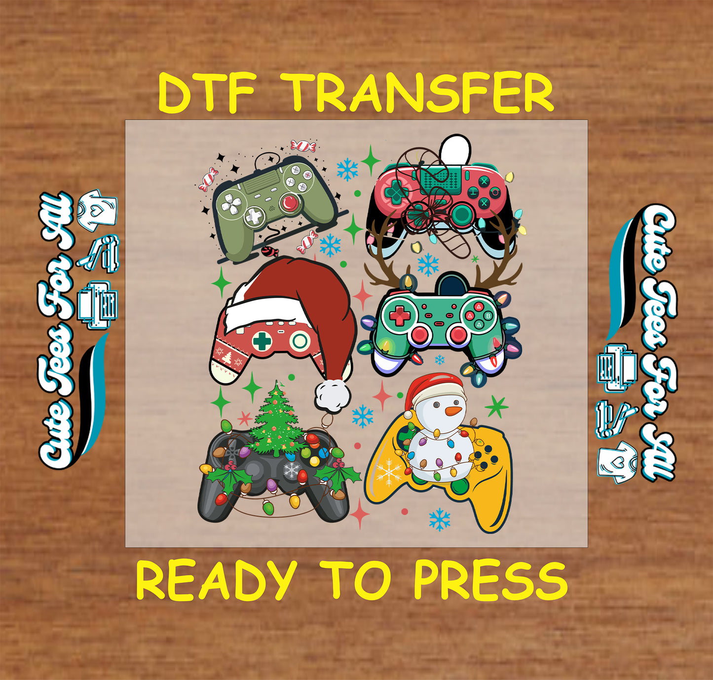 christmas gamer controllers decorated holiday gaming ready to press dtf transfer iron on heat transfer diy shirts