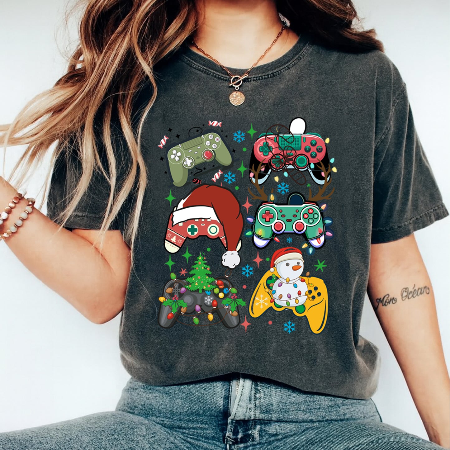 Christmas Gamer Controllers DTF Transfer – Ready to Press Iron On Heat Transfer for DIY Shirts 11967