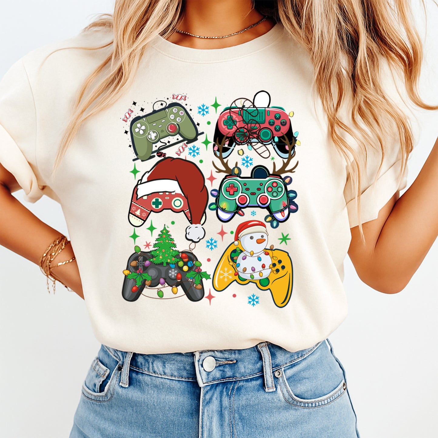 Christmas Gamer Controllers DTF Transfer – Ready to Press Iron On Heat Transfer for DIY Shirts 11967