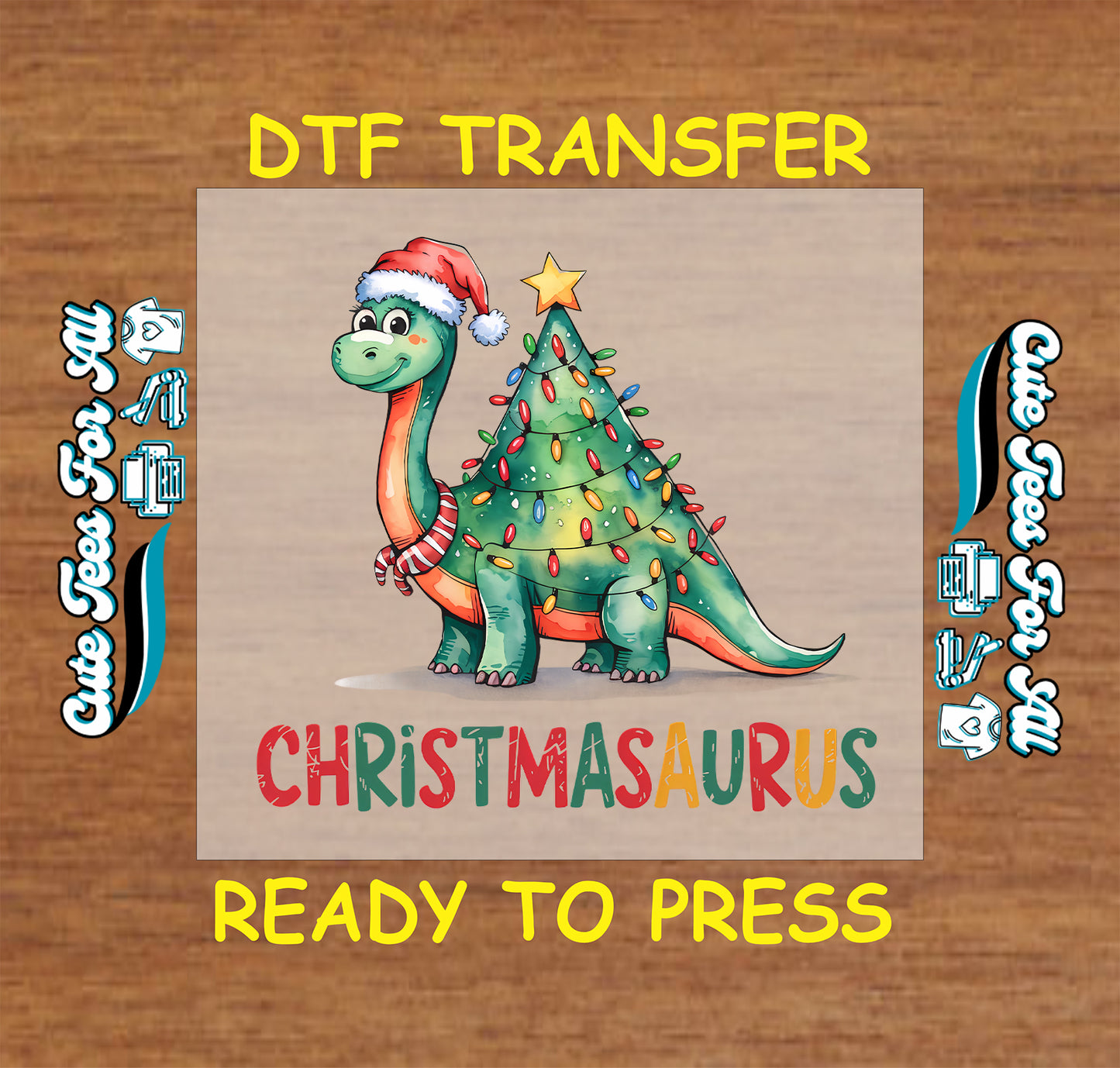 christmas dinosaur christmasaurus lights santa hat ready to press dtf transfer iron on heat transfer diy shirts