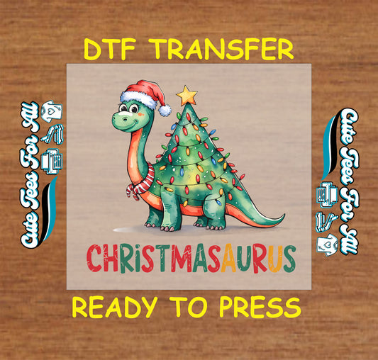 christmas dinosaur christmasaurus lights santa hat ready to press dtf transfer iron on heat transfer diy shirts