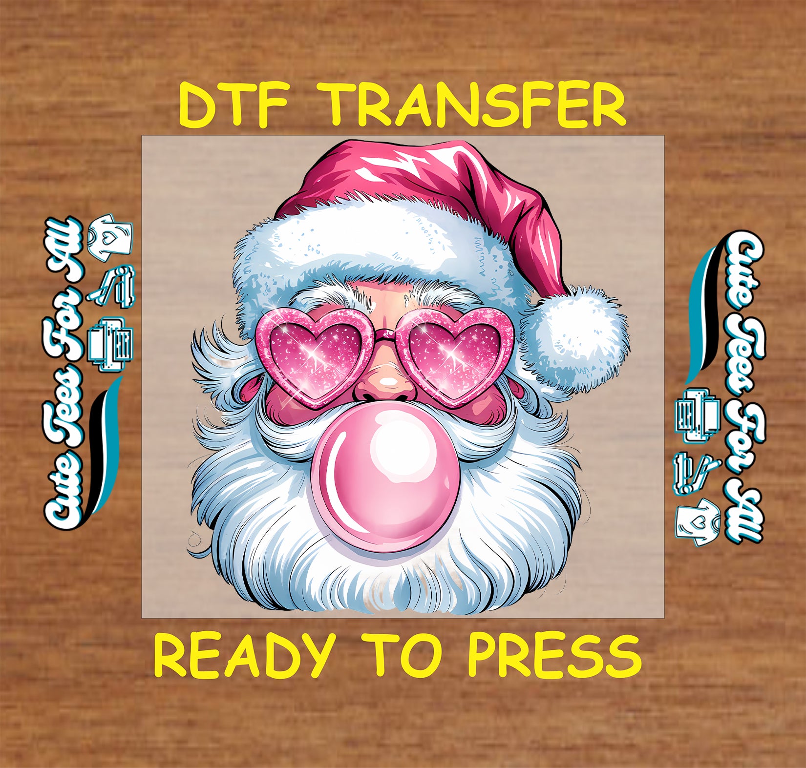 bubblegum santa heart glasses trendy christmas ready to press dtf transfer iron on heat transfer diy shirts
