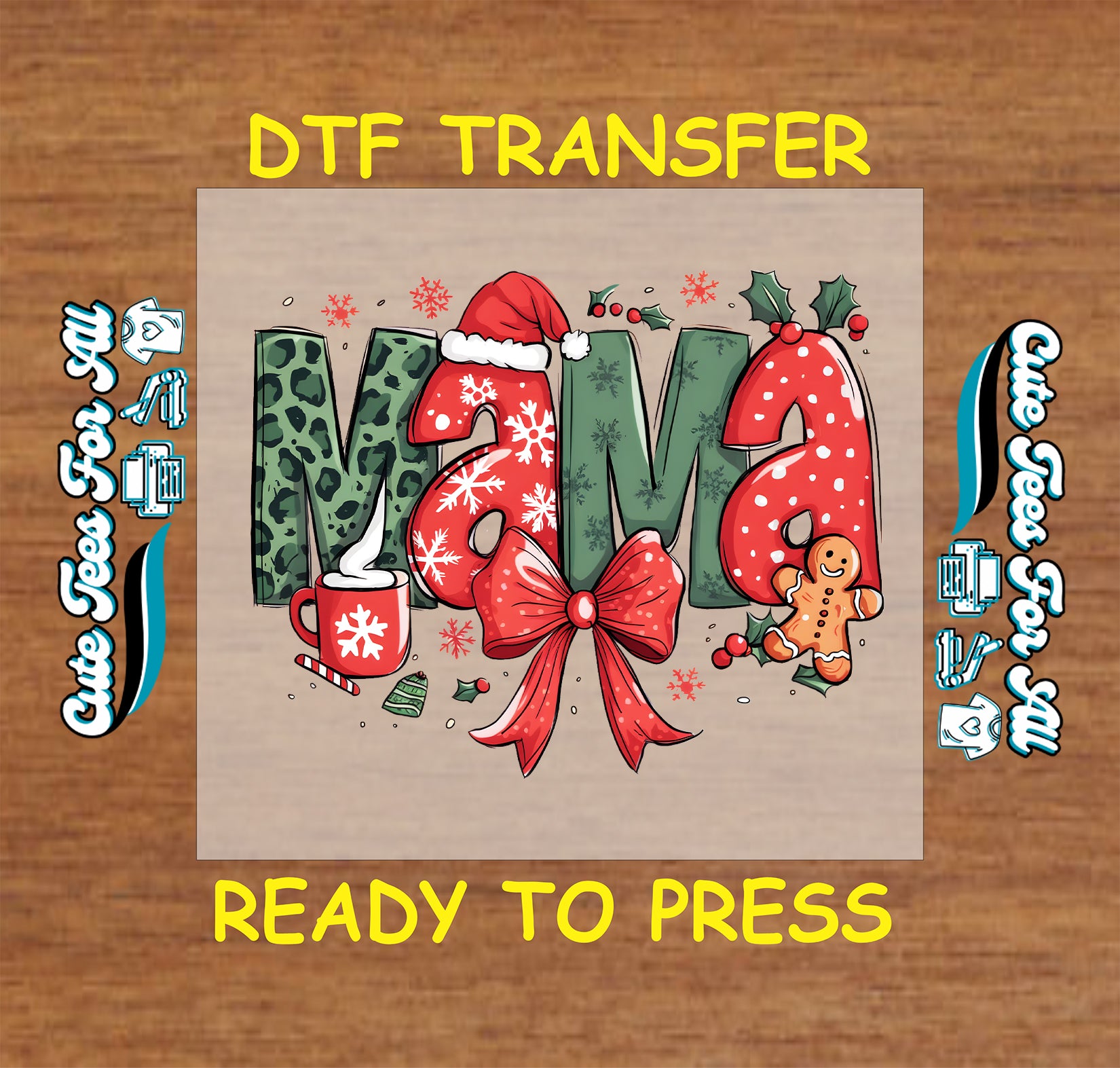 christmas mama leopard bow cocoa gingerbread ready to press dtf transfer iron on heat transfer diy shirts