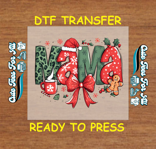 christmas mama leopard bow cocoa gingerbread ready to press dtf transfer iron on heat transfer diy shirts