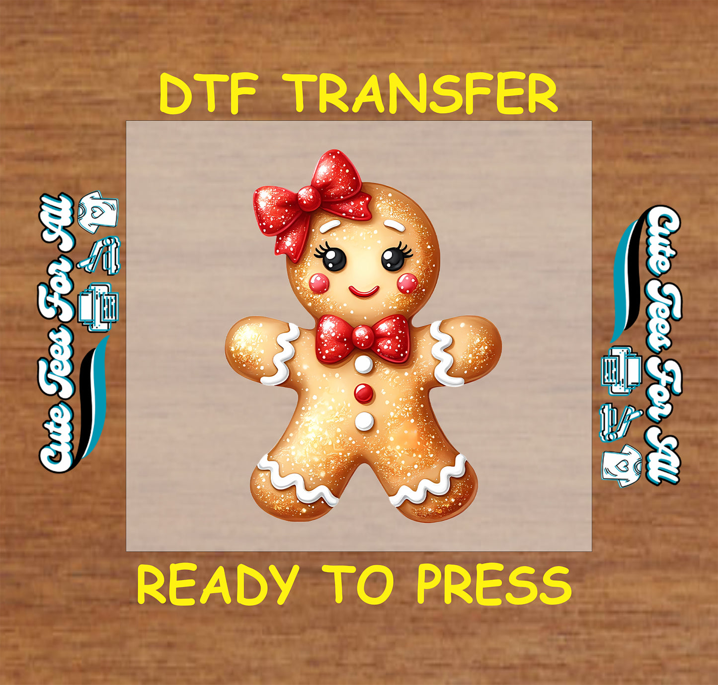 gingerbread girl bow cute christmas cookie ready to press dtf transfer iron on heat transfer diy shirts