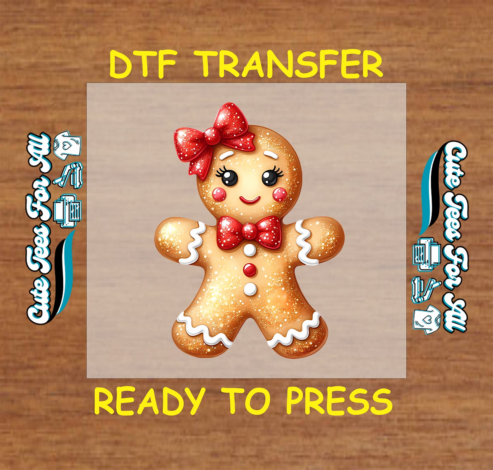 gingerbread girl bow cute christmas cookie ready to press dtf transfer iron on heat transfer diy shirts