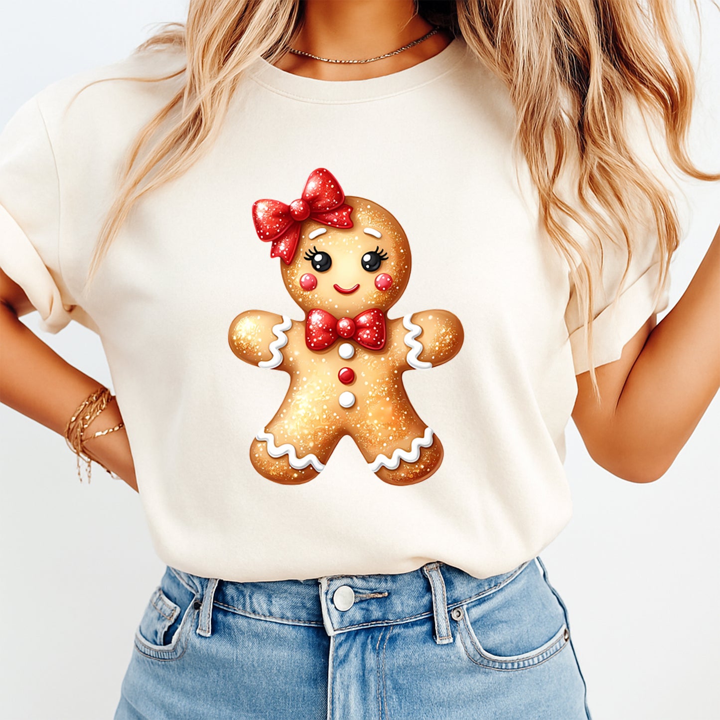 Gingerbread Girl Bow DTF Transfer – Ready to Press Iron On Heat Transfer for DIY Shirts 11974