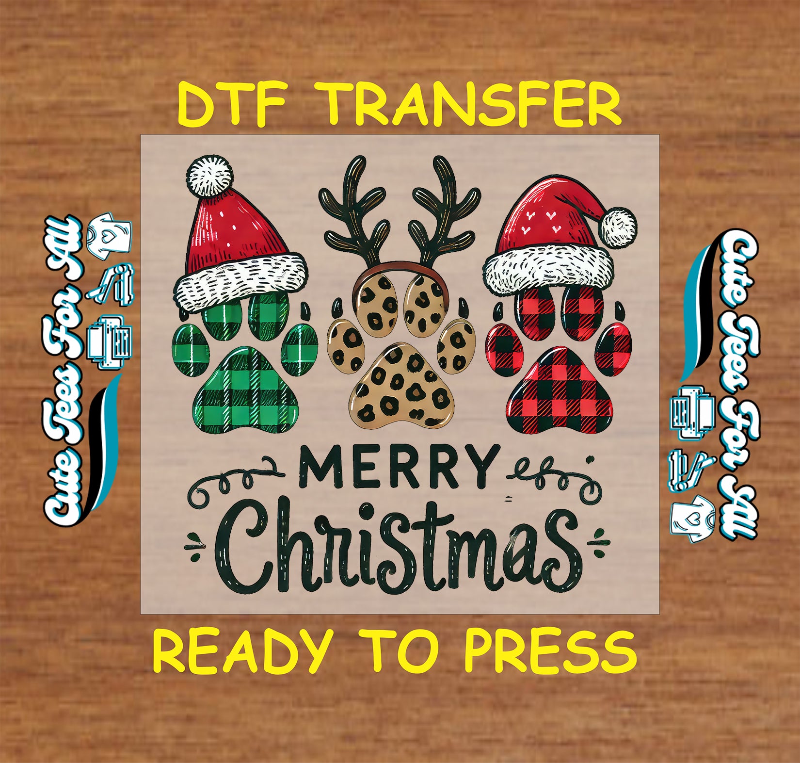 christmas paw prints plaid leopard santa hat reindeer ready to press dtf transfer iron on heat transfer diy shirts
