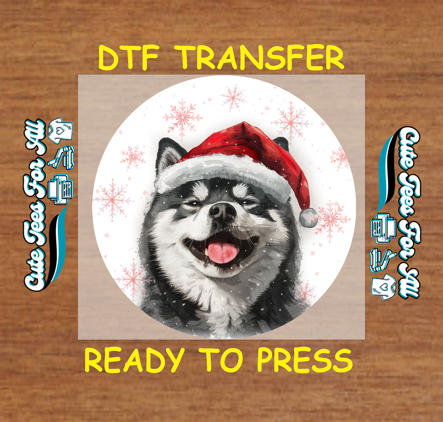 christmas husky santa hat snowflakes ready to press dtf iron on heat transfer diy shirts