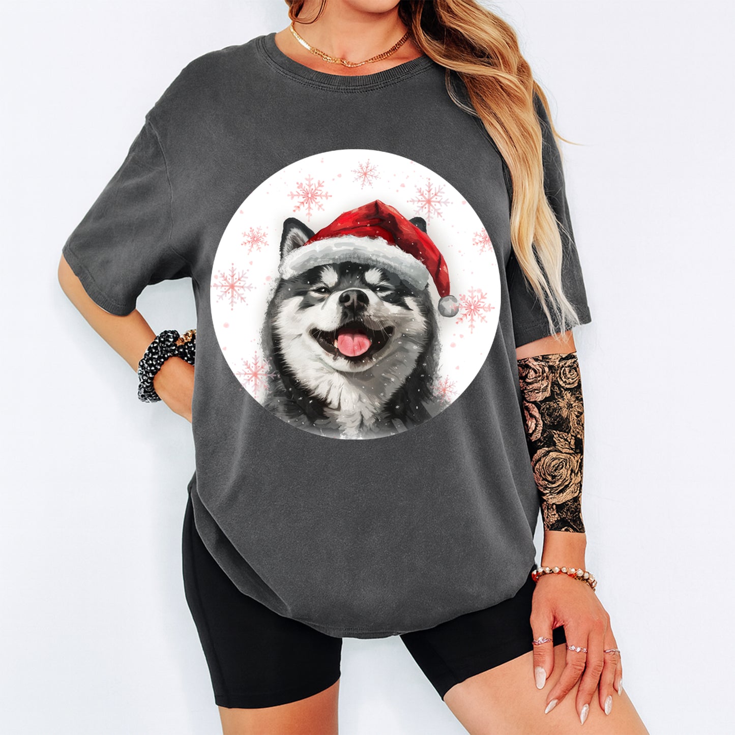 Christmas Husky Santa Hat DTF Transfer – Ready to Press Iron On Heat Transfer for DIY Shirts 11979