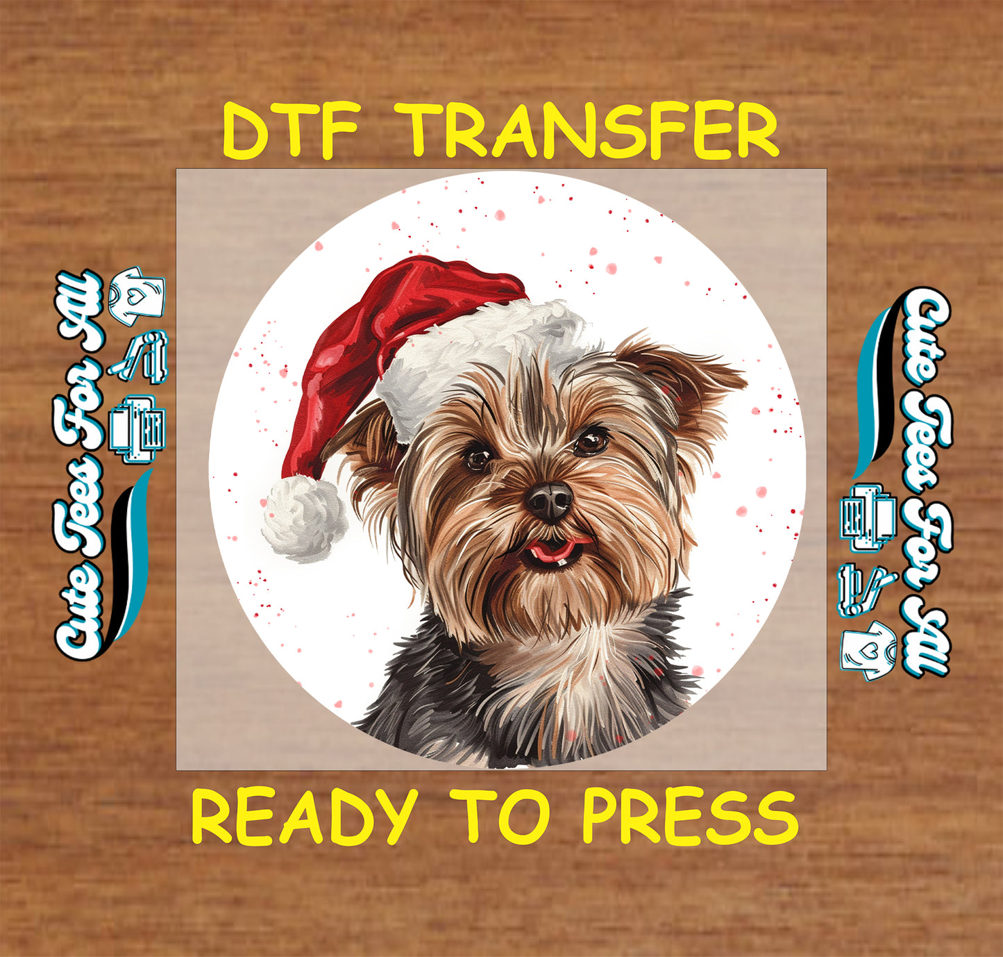christmas yorkie santa hat snow ready to press dtf iron on heat transfer diy shirts