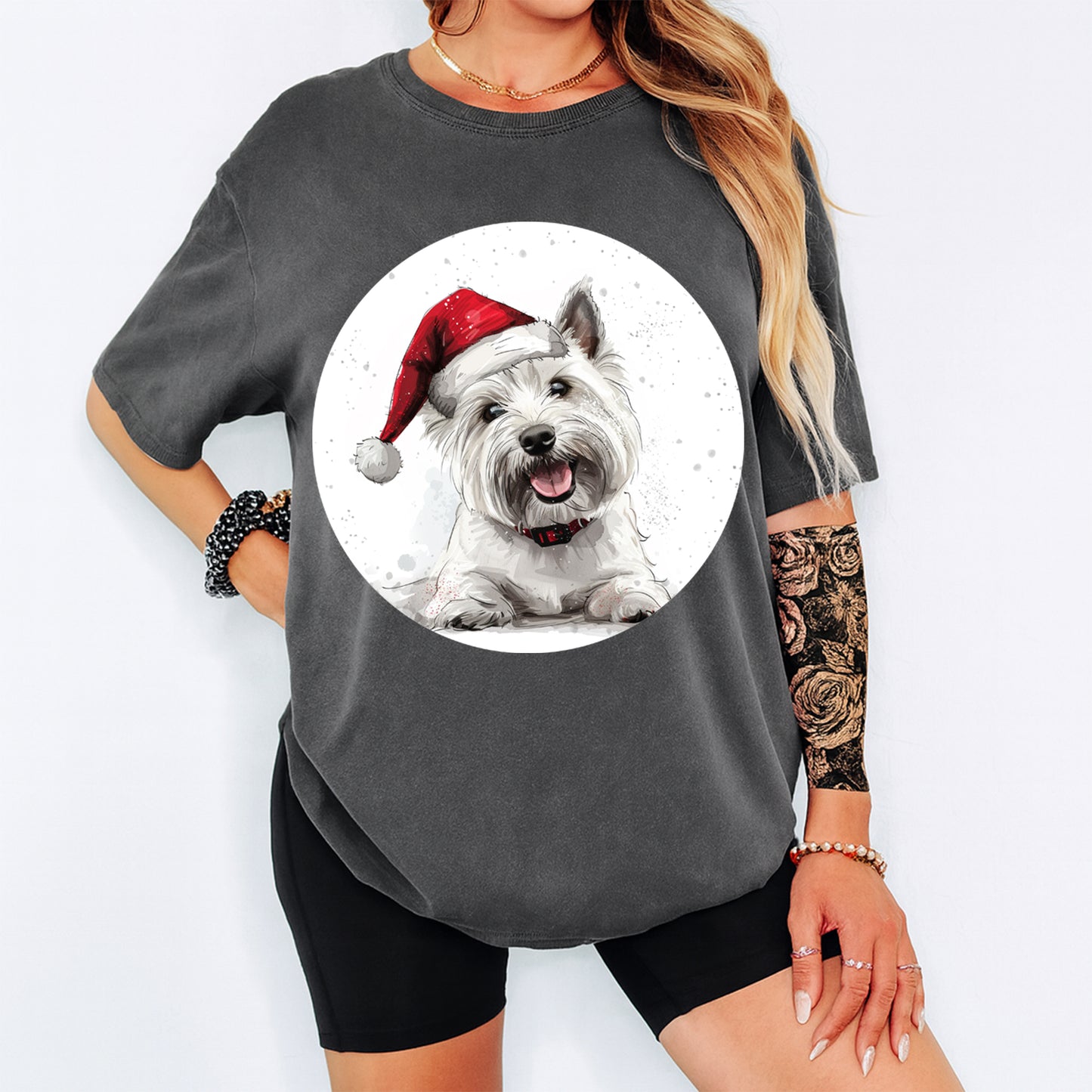 Christmas Dog Santa Hat DTF Transfer – Ready to Press Iron On Heat Transfer for DIY Shirts 11984