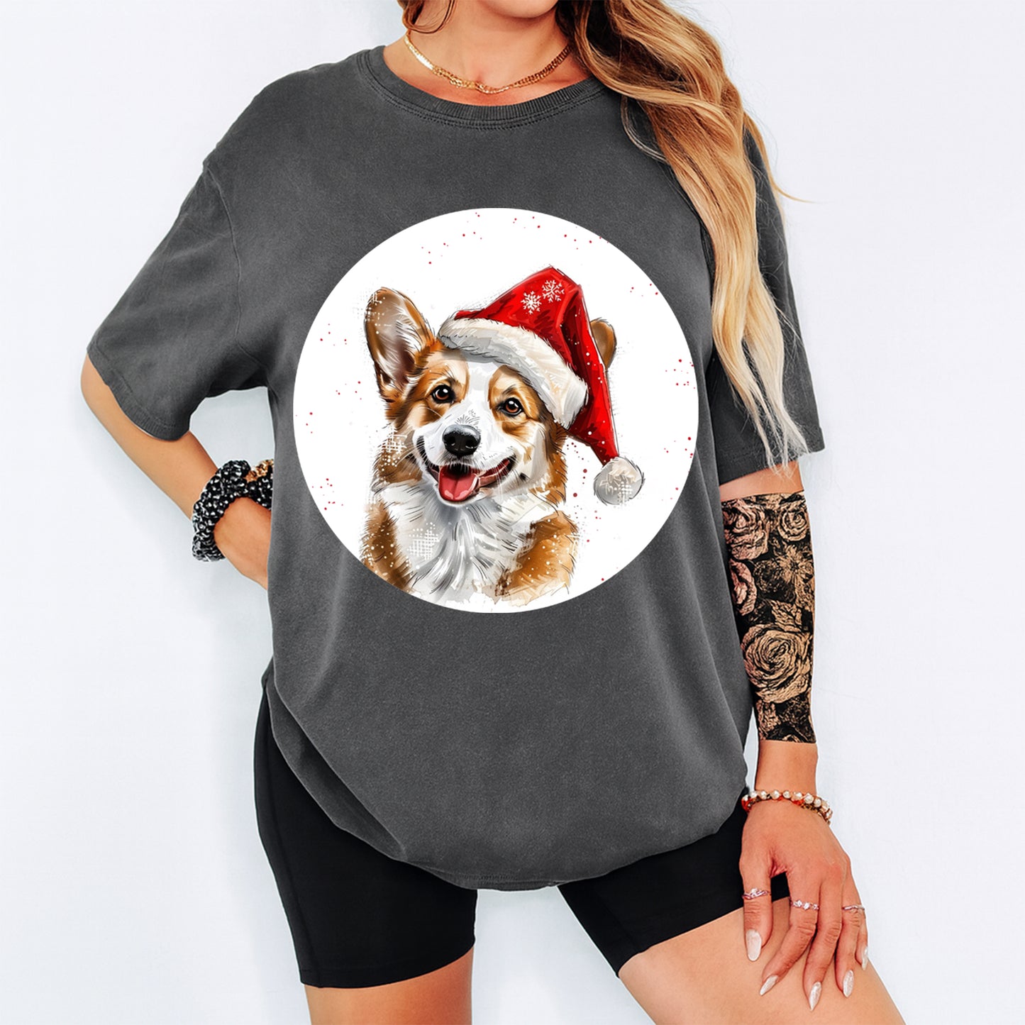 Christmas Dog Santa Hat DTF Transfer – Ready to Press Iron On Heat Transfer for DIY Shirts 11986