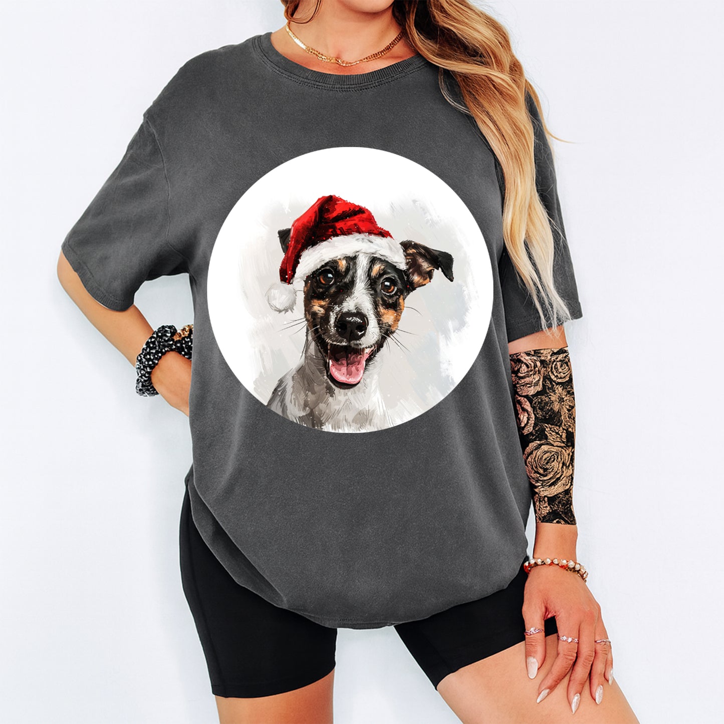 Christmas Dog Santa Hat DTF Transfer – Ready to Press Iron On Heat Transfer for DIY Shirts 11991