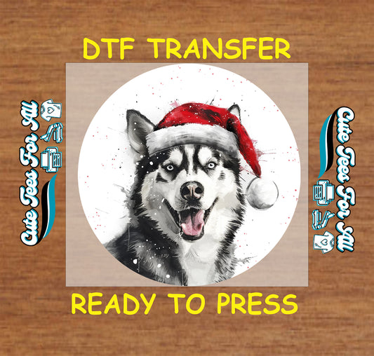 christmas husky santa hat ready to press dtf iron on heat transfer diy shirts