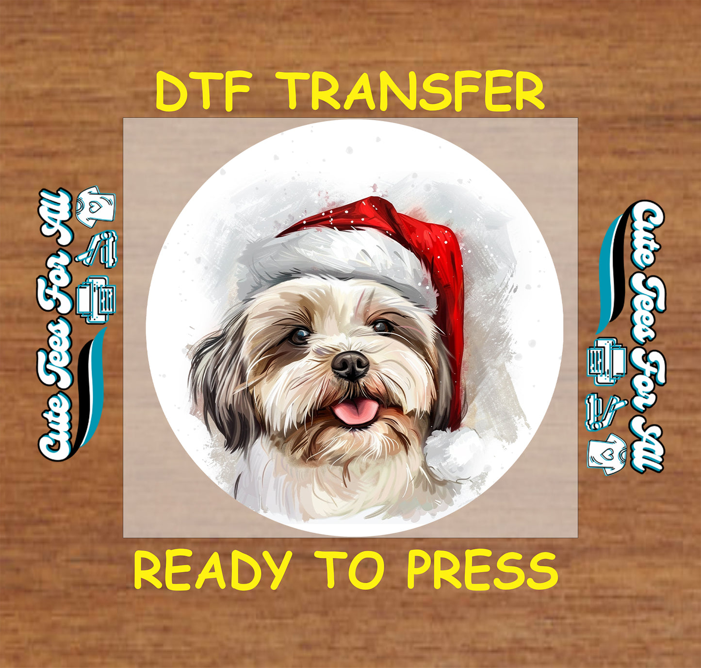 christmas shih tzu santa hat ready to press dtf iron on heat transfer for diy shirts