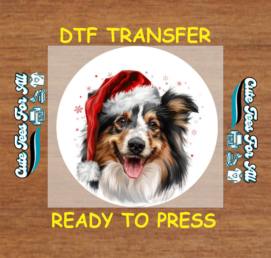 christmas dog santa hat ready to press dtf iron on heat transfer for diy shirts
