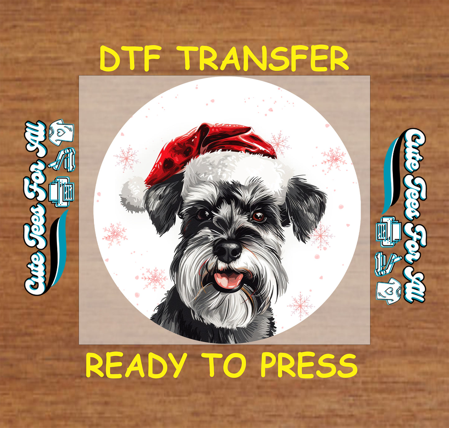 christmas schnauzer santa hat ready to press dtf iron on heat transfer for diy shirts
