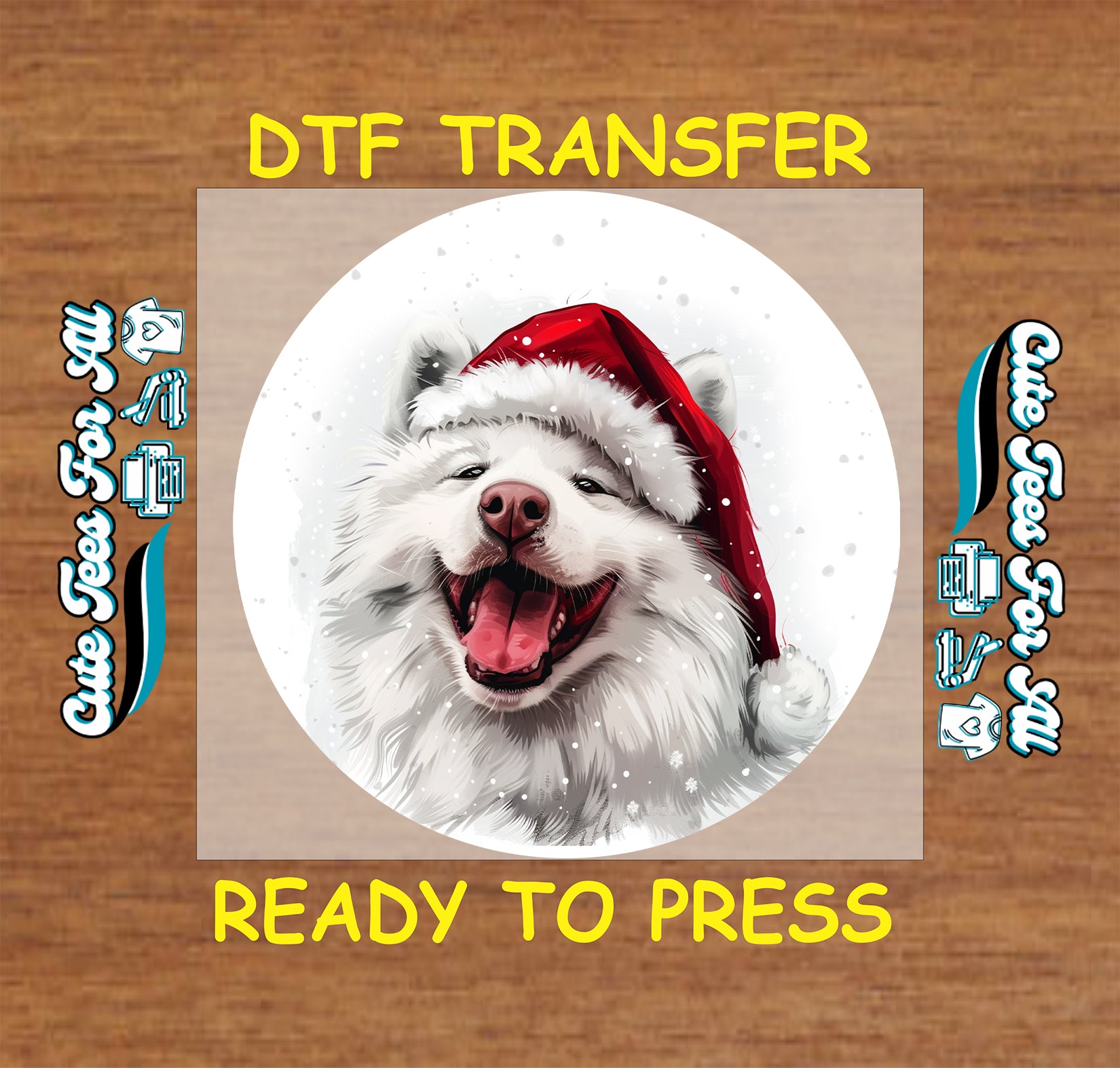 christmas samoyed santa hat ready to press dtf iron on heat transfer for diy shirts