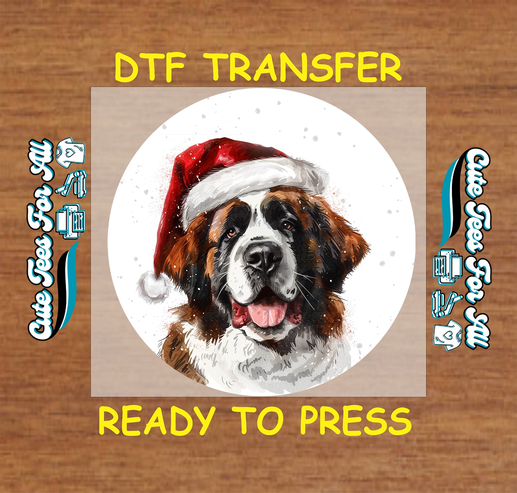 christmas saint bernard santa hat ready to press dtf iron on heat transfer for diy shirts