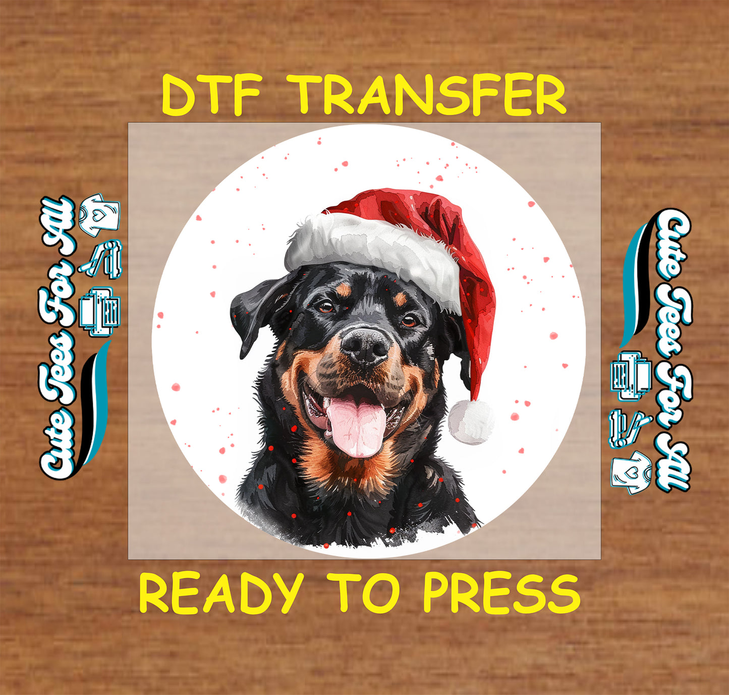 christmas rottweiler santa hat ready to press dtf iron on heat transfer for diy shirts