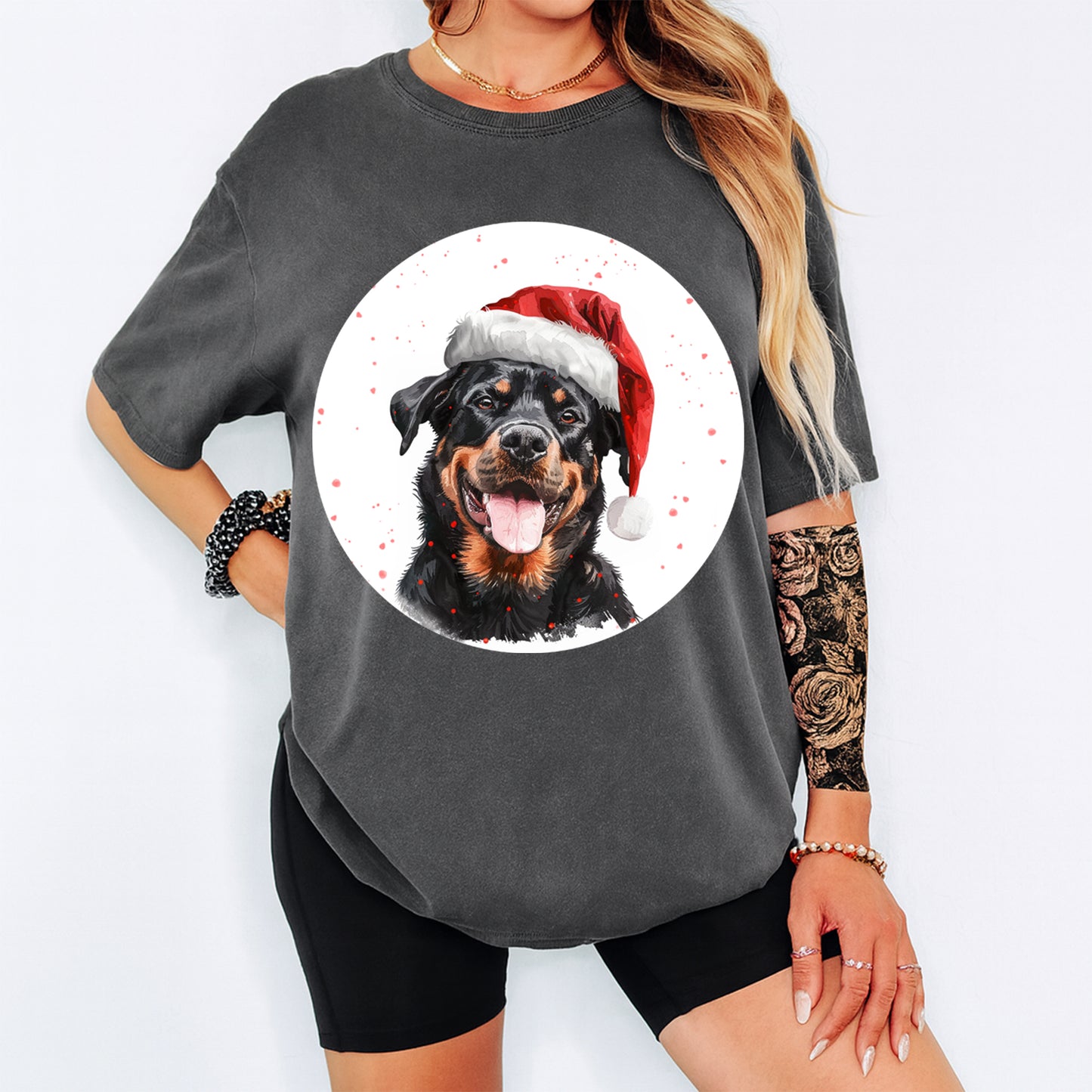 Christmas Rottweiler Santa Hat DTF Transfer – Ready to Press Iron On Heat Transfer for DIY Shirts 12003