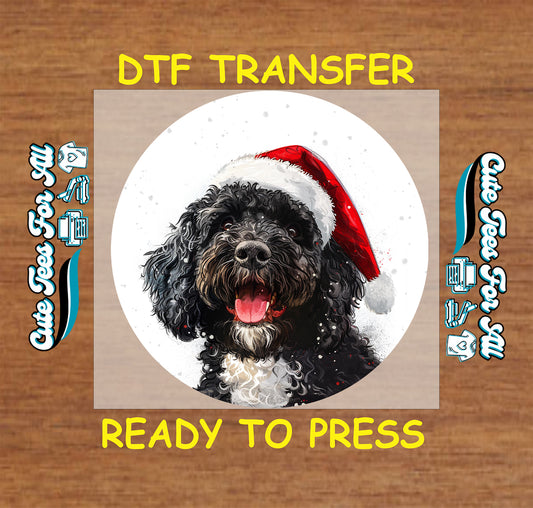 christmas doodle dog santa hat ready to press dtf iron on heat transfer for diy shirts