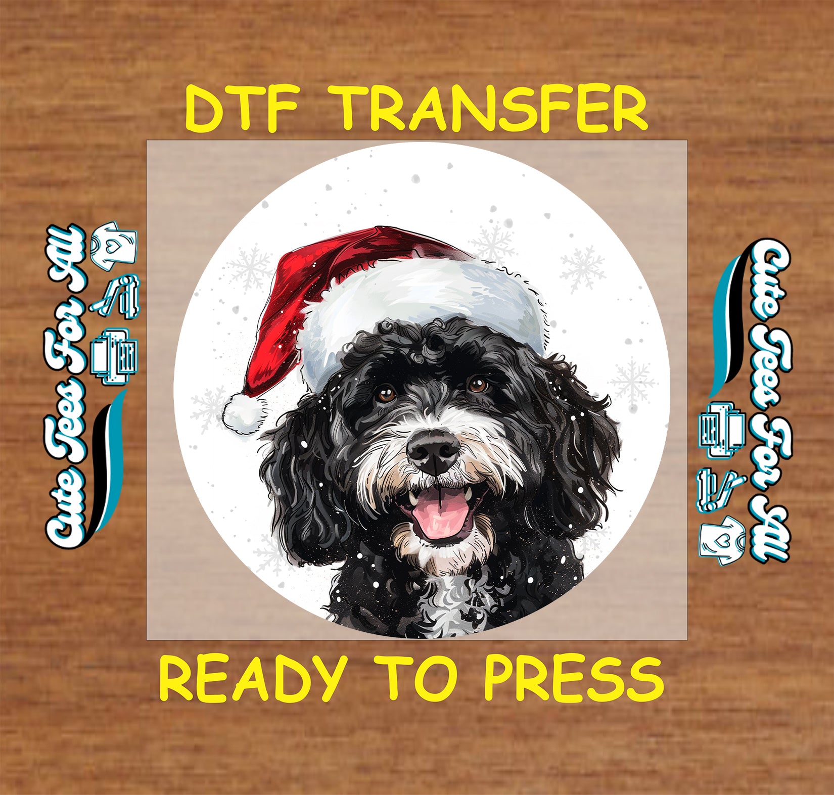 christmas doodle pup santa hat ready to press dtf iron on heat transfer for diy shirts