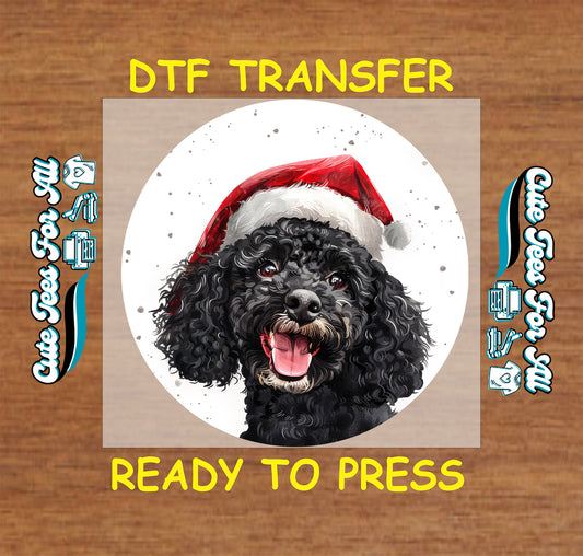 christmas black curly dog santa hat ready to press dtf iron on heat transfer for diy shirts