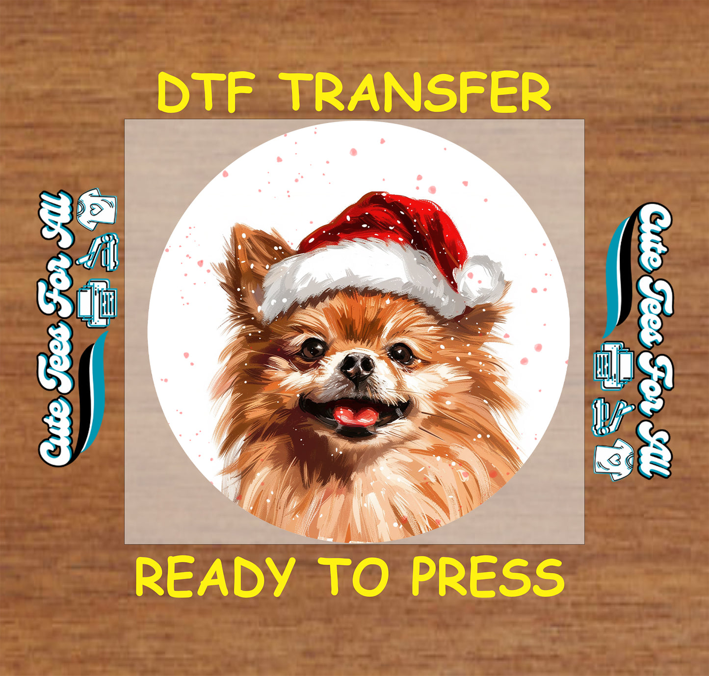 christmas pomeranian santa hat ready to press dtf iron on heat transfer for diy shirts