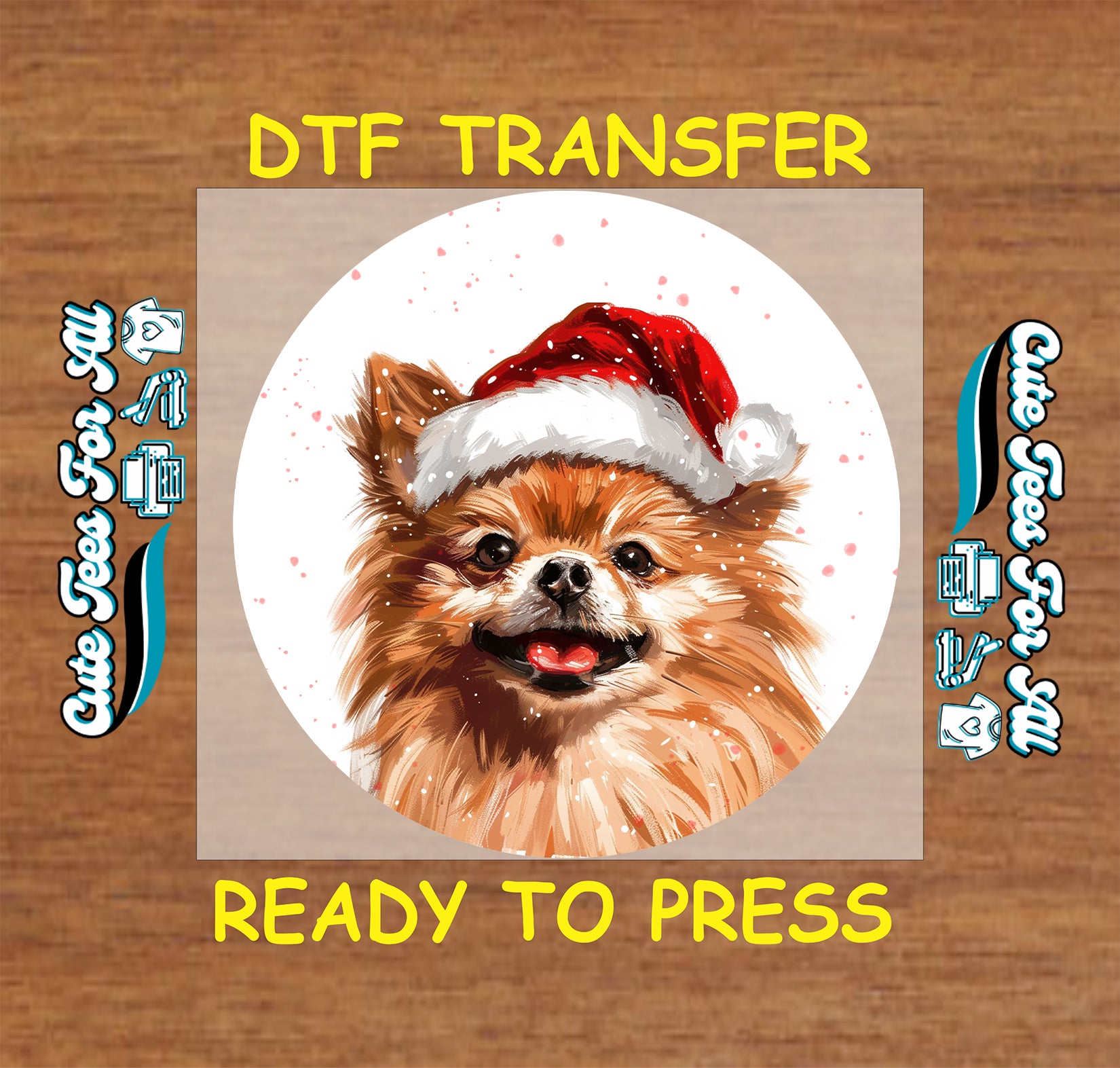 christmas pomeranian santa hat ready to press dtf iron on heat transfer for diy shirts