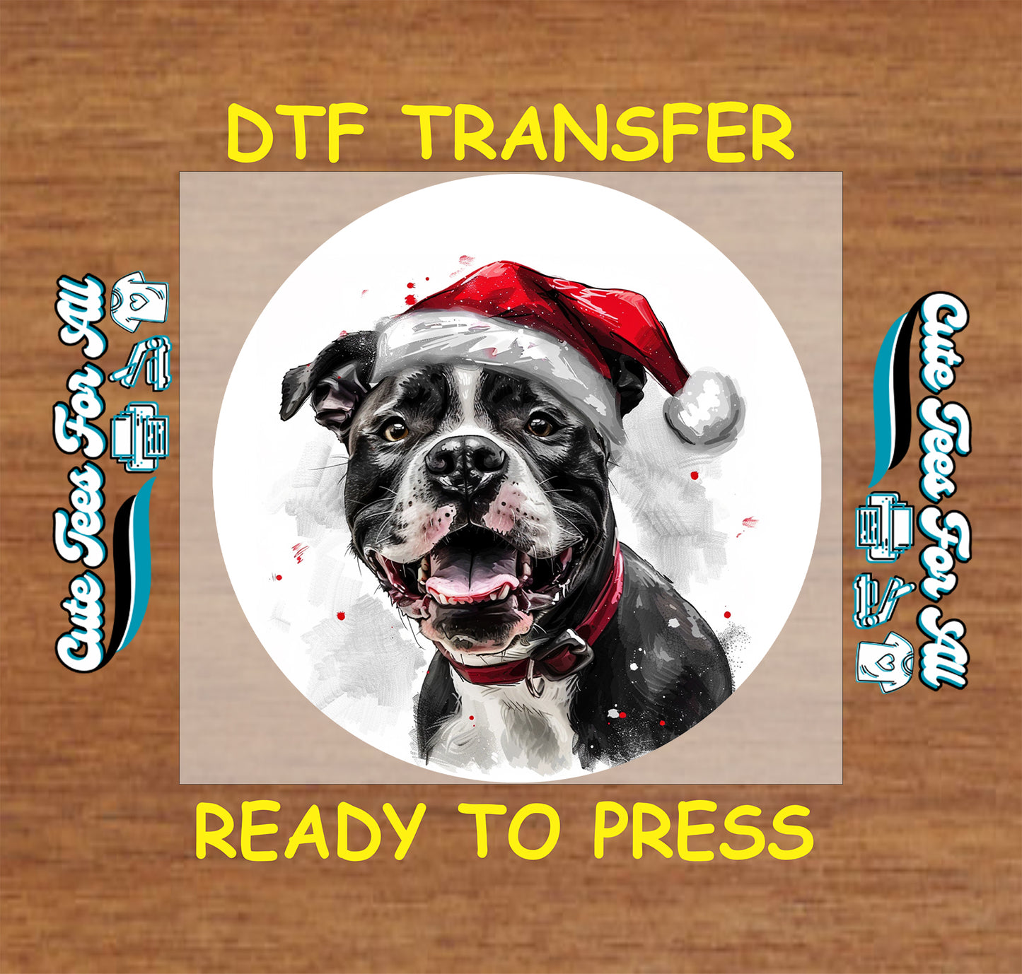 christmas bully dog santa hat ready to press dtf iron on heat transfer for diy shirts