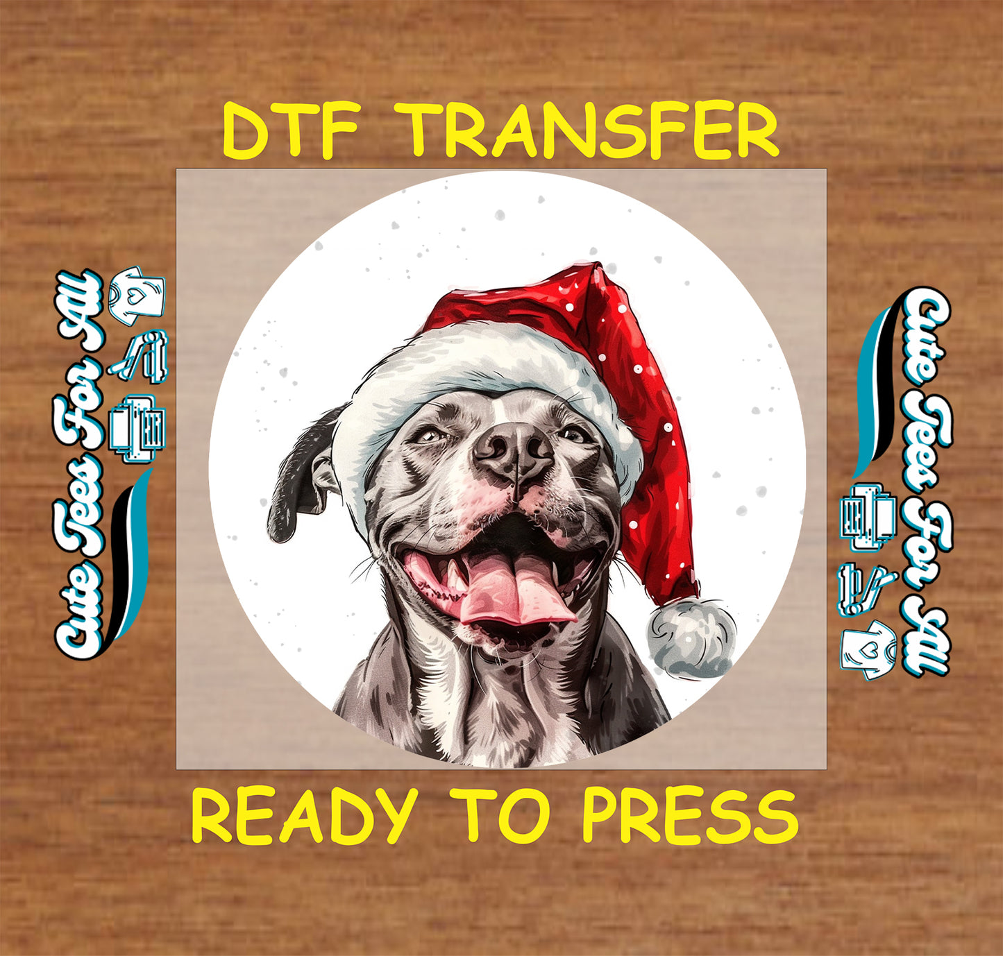 christmas grey bully dog santa hat ready to press dtf iron on heat transfer for diy shirts