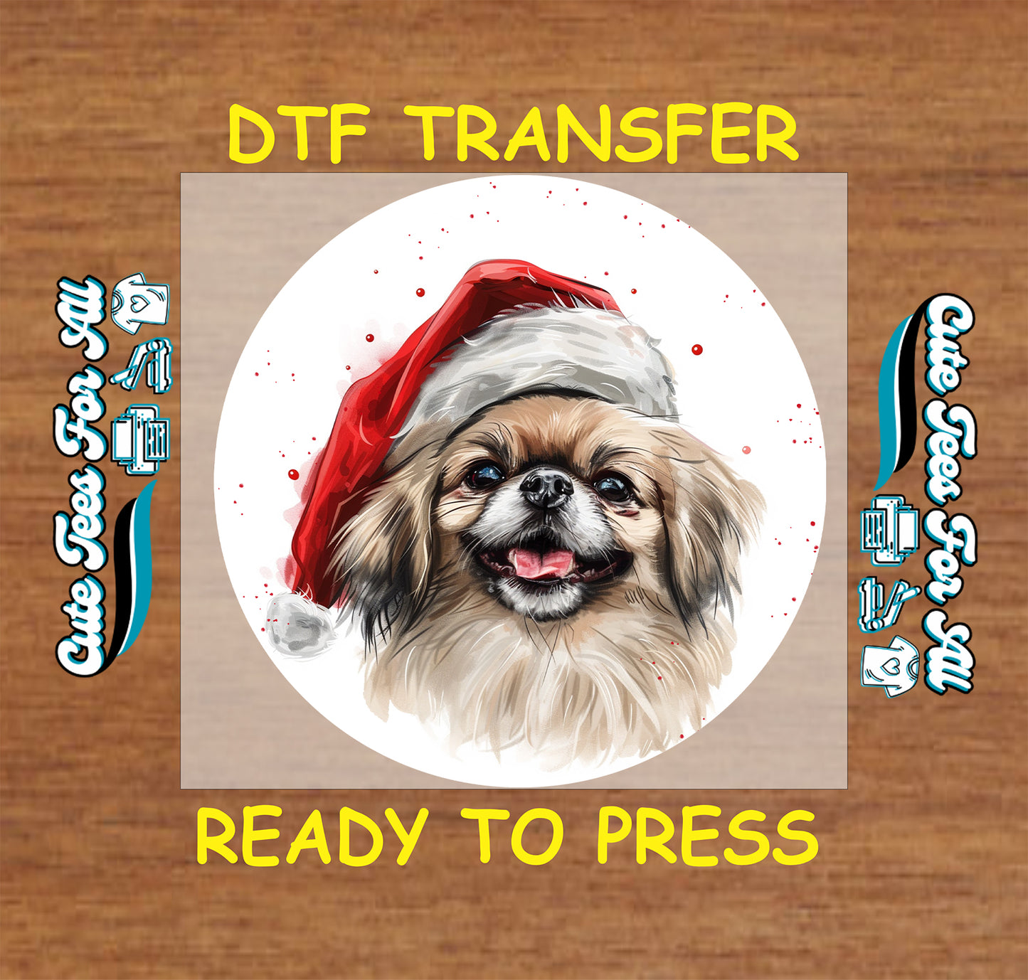 christmas pekingese dog santa hat ready to press dtf iron on heat transfer for diy shirts